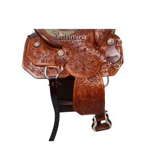 Selle d'équitation Western en cuir marron, ornée de fleurs, sculptée à la main, pour concours, avec siège rembourré rigide, de 10 à 18 pouces, ASHMIRA EQUESTRIAN - Product Image 4