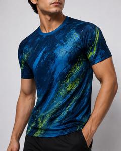 T-shirt personnalisé pour homme à manches courtes, col rond, impression par sublimation, imprimé abstrait, séchage rapide, tricoté en polyester, coupe ajustée, style sportif - Product Image 1