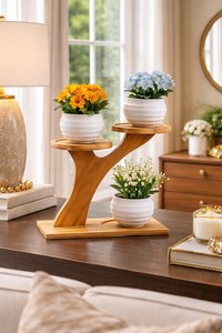 Pot de fleurs en teck artisanal de luxe, jardinière décorative pour plantes d'intérieur et d'extérieur, décoration rustique pour la maison et le jardin, capacité de 20 L - Product Image 5