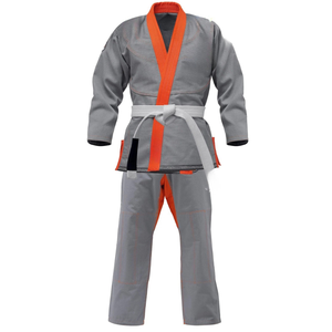 Kimono Gris de BJJ con Ribete Naranja y Cinturón Blanco para Adultos, Unisex, Corte Regular, Ropa de Artes Marciales de Poliéster Resistente - Product Image 1