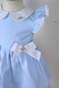 Vestido Azul Claro para Bebé Niña con Cuello Peter Pan y Lazos Laterales, Vestido Clásico de Boutique para Bebés y Niñas Pequeñas - Product Image 3