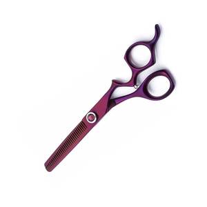 Tijeras de peluquería de aleación de aluminio moradas para adelgazar el cabello, para diestros, mango corto - Product Image 1