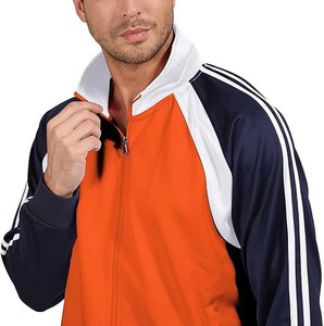 Chaqueta con cremallera completa en bloques de color negro y rojo, pantalones deportivos a juego con dos rayas blancas, conjunto de 2 piezas para hombre, informal, transpirable y ligero. - Product Image 2