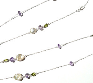 Natural Amethyst Peridot Beaded Snake Chain <b>Necklace</b> 925 <b>Sterling</b> <b>Silver</b> <b>Silver</b> Plated Handmade Jewelry Gift Her - Product Image 4