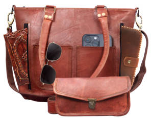 <b>Womens</b> <b>Bag</b> Casual Purse Shoulder Tote Genuine Leather Shopping Handbag Cross body Evening Brown <b>Satchel</b> With Clutch - Product Image 1