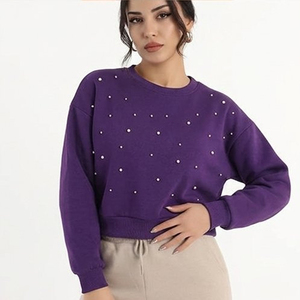 Luxury Beaded <b>Fleece</b> <b>Sweatshirt</b> for Women Custom Pearl Embellished Pullover Sweaters Winter Warm Loose Crop <b>Sweatshirt</b> - Product Image 6