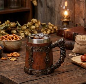 Taza de Madera Vikinga Religiosa Ecológica de Gran Venta con Asa Pulida para Café, Té, Cerveza, Estilo Ángel - Product Image 2