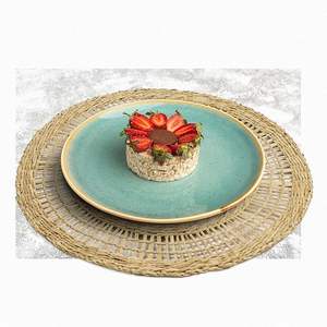 Conjunto hecho a mano rústico algas marinas mantel redondo posavasos Boho ratán cargador placas Vietnam Vintage mesa de comedor estera fiesta boda - Product Image 3