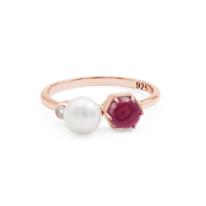 Minimalist Women's <b>925</b> Sterling <b>Silver</b> <b>Ring</b> With Natural Ruby And Freshwater Pearl Claw Setting Gemstone Jewelry Everyday Wear - Product Image 5