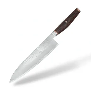 Couteau de chef 9,5 pouces avec manche en bois brun et lame martelée argentée, outil de préparation culinaire pour légumes, fruits et herbes, préparation alimentaire en cuisine - Product Image 3