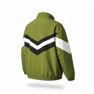 <b>Men's</b> Olive Green Color Blocking <b>Racer</b> <b>Jacket</b> With Zipper Sporty Style Windproof Autumn Wear - Product Image 5