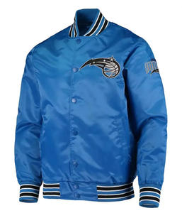 Chaqueta Universitaria Azul Eléctrico Satinado Personalizada para Hombre, Chaqueta Bomber de Baloncesto, Uniforme de Béisbol Letterman al por Mayor - Product Image 1