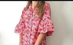 Bohemian Embroidery 100% Cotton Embroidered Organza Poncho with Pompom <b>Lantern</b> Sleeve Ruffle Hem Loose Fit Summer Casual Dress - Product Image 3