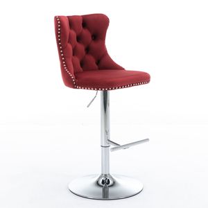 <b>Adjustable</b> Seat Height 25-33 Inch Swivel Velvet Barstools with Comfortable Tufted Backs Chrome Base Home <b>Bar</b> <b>Stools</b> - Product Image 3