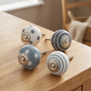 <b>Ceramic</b> Cabinet <b>Knobs</b> Round Modern Polka Dot Stripe Design for Kitchen Wardrobe Drawer Handles Durable Eco-Friendly Decorative - Product Image 1