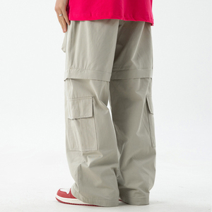 Pantalon de travail vintage pour homme, noir, coupe droite, élastique, avec cordon de serrage, plusieurs poches, respirant, léger, 100% coton, été - Product Image 5
