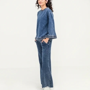 Jeans en denim |   Nouveau pantalon en jean rétro style américain pour hommes et femmes, coupe décontractée ample et droite, jambe large, effet délavé automne - Product Image 2