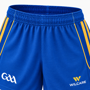 Shorts de sport bleus WILCARE avec rayures jaunes, logo respirant, tenue d'équipe, prix de gros, prix abordable, best-seller 2026 - Product Image 5