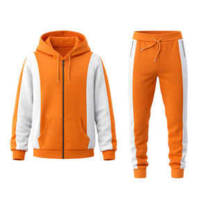 Conjunto Deportivo con Capucha Naranja para Hombre, Chaqueta y Pantalones con Paneles en Contraste, Ropa Deportiva para Correr, Entrenamiento, Gimnasio, Fitness, Conjunto Casual para Trotar - Product Image 1