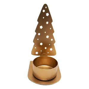 热销家居装饰圣诞树T灯座金色烛台、灯笼和蜡烛罐