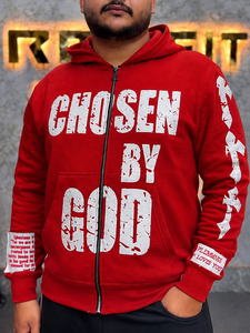 Nouveau sweat à capuche unisexe pour homme, sweat à capuche rouge zippé pour homme, sweat-shirt en molleton de coton surdimensionné style hip-hop avec poche avant - Product Image 4