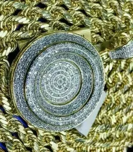 Collar con Colgante Circular de Moissanita Redonda Estilo Hip Hop, Chapado en Oro, Plata de Ley 925, con Incrustaciones de Diamantes, para Hombre y Mujer - Product Image 3