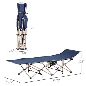 Lettino da Campeggio Pieghevole Blu per Adulti con Borsa per il Trasporto e Tasche Laterali, Letto Portatile da Viaggio per Campeggio e Vacanze - Product Image 2