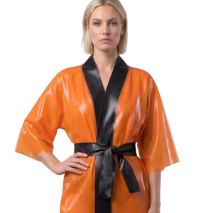 Mini-robe noire en cuir PU pour femmes, avec laçage rose sur le devant et manches courtes, costume de lingerie sexy - Product Image 4