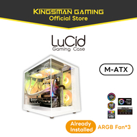 KINGSMAN GAMING - Caja de PC para Juegos de Torre Media M-ATX ITX Blanca, 3 Ventiladores ARGB, Ventana de Vidrio Templado con Vista Panorámica, Ranuras PCI, 4 Unidades de Almacenamiento