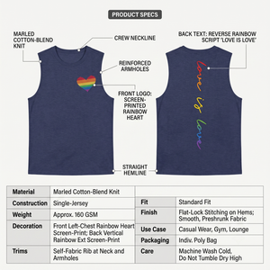 Men's <b>Rainbow</b> Heart Print Sleeveless Muscle Tank <b>Top</b>-Love Is Love Graphic Tee for Gym - Product Image 4