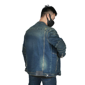 Veste en jean délavé pour homme, coupe classique, col rabattu, fermeture éclair, respirante, style décontracté, couleur unie, logo au dos - Product Image 1