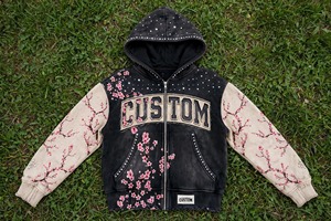 Custom Floral Print <b>Rhinestone</b> Hooded <b>Jacket</b> Streetwear Style Oversized Fit Unisex Spring Wear Y2K Letterman <b>Jacket</b> 100% Cotton - Product Image 6