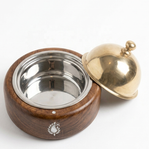 Handcrafted Wooden Casserole Hot <b>Pot</b> with Stainless Steel Cloche <b>Lid</b> & Shell Inlay Decorative Food Warmer for Gulf Wholesale - Product Image 3