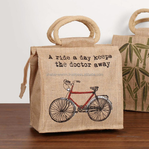 Sac en jute écologique avec poignées et fermeture éclair pour les courses et les cadeaux, sac de shopping en jute naturel avec poches avant, sac de rangement pour vêtements - Product Image 4