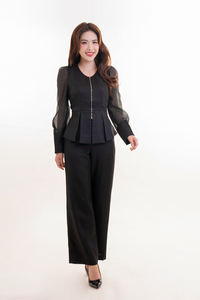 เสื้อเพ็บลั่มทวีดแขนยาวสีดำสำหรับผู้หญิงทันสมัยดูอ่อนเยาว์ทันสมัยสไตล์ธุรกิจระบายอากาศได้ดีสำหรับฤดูร้อน - Product Image 2