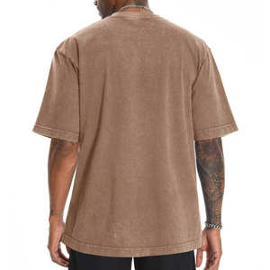 Men Brown Acid Wash T Shirt 100% Cotton Oversized Vintage Washed Streetwear Custom Logo Blank Tee - Product Image 5