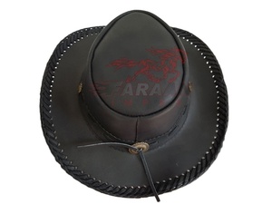 หมวกคาวบอยสีดำทรงกลมถักสำหรับผู้ชายหมวกสไตล์ตะวันตกทำจากหนังแท้ลายไม้ทั้งตัวทนทาน - Product Image 3