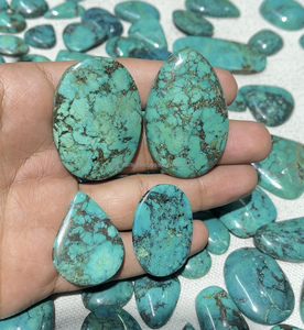 Pierre précieuse naturelle tibétaine turquoise faite à la main, cabochon vert à facettes, en vrac, formes variées 25-40mm pour pendentif et bijoux en argent - Product Image 4
