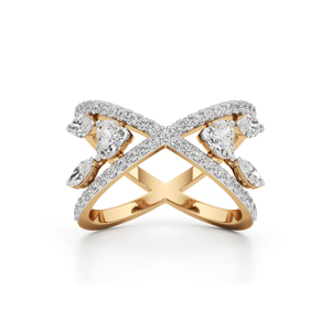 Luxury Women's 18K Solid <b>Gold</b> <b>Cocktail</b> <b>Ring</b> With Pear Cut Diamond Geometric Design Engagement Jewelry - Product Image 3
