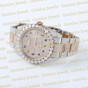 Diseño de lujo Iced Out Auto Date Dos tonos Esfera árabe Acero inoxidable D VVS Moissanite Diamond Reloj de hip hop para hombre - Product Image 3