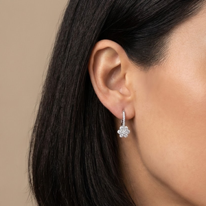 Boucles d'oreilles tendance en forme de fleur, plaquées or blanc 18 carats, serties de diamants véritables, pour femme, cadeau de fête - Product Image 3