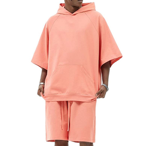 Ensemble de survêtement pour homme personnalisé, décontracté, en molleton uni, brodé, à séchage rapide, à manches courtes, avec short, de haute qualité, 100% coton, deux pièces - Product Image 4