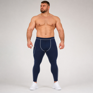 Leggings de compresión para hombre, pantalones de compresión de cintura alta para gimnasio, fitness, entrenamiento, correr, pantalones de compresión con costuras en contraste, pantalones de yoga para hombre - Product Image 1