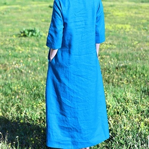 Robe midi vintage 100 % coton personnalisée pour femme, col en V, coupe ample, taille haute, poches latérales, grandes tailles, été, plage, prix de gros - Product Image 3