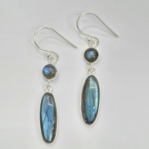 Labradorite Drop <b>Dangle</b> <b>Earrings</b> 925 Sterling <b>Silver</b> Bezel Set Oval and Round Gemstone Jewelry for Women - Product Image 2