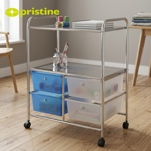 metal <b>Storage</b> Cart with <b>4</b> Plastic <b>Drawers</b> Metal Organizer with 2 shelves for Office Home Use Minimalist Design - Product Image 4