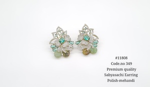 Pendientes de tuerca 11808 con circonita cúbica chapada en Mehandi, pendientes de piedra multicolor, joyería floral étnica para fiesta, boda, regalo - Product Image 3