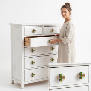Modern Resin Wood Cabinet Drawers with <b>Ceramic</b> <b>Knobs</b> & Pull Handle for Home Office Dresser Use Easy Installation - Product Image 3