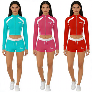 2026 Women's Above Knee Crop Top & Shorts <b>Set</b> Breathable Solid Sporty Quick Dry Tracksuit - Product Image 2