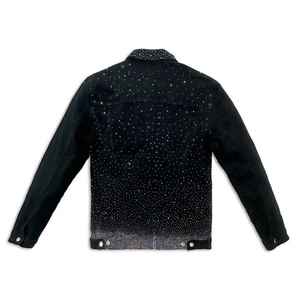 Veste en jean noire IBEX slim fit ornée de strass, extensible, style vintage streetwear, pour homme - Product Image 3